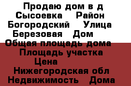 Продаю дом в д.Сысоевка  › Район ­ Богородский  › Улица ­ Березовая › Дом ­ 9 › Общая площадь дома ­ 60 › Площадь участка ­ 20 › Цена ­ 100 200 - Нижегородская обл. Недвижимость » Дома, коттеджи, дачи продажа   . Нижегородская обл.